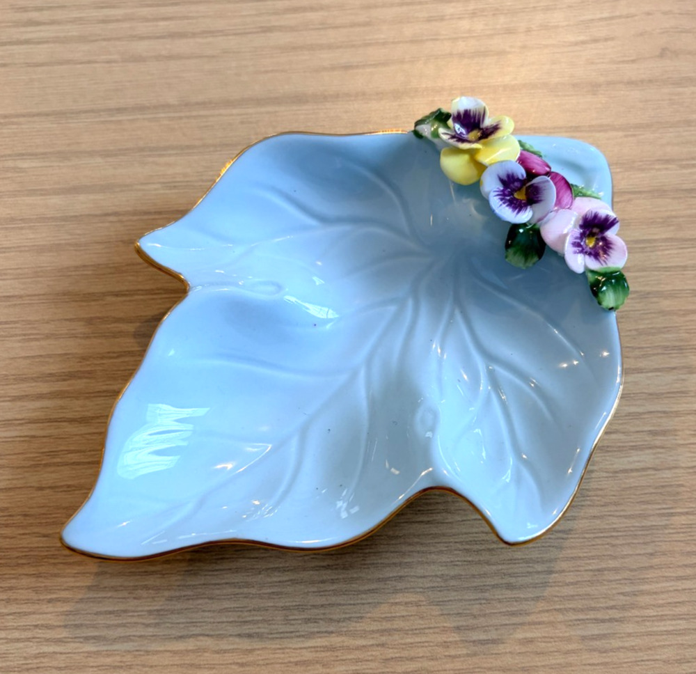 Adderley Bone China Leaf Dish Pansies England Floral Vintage Trinket